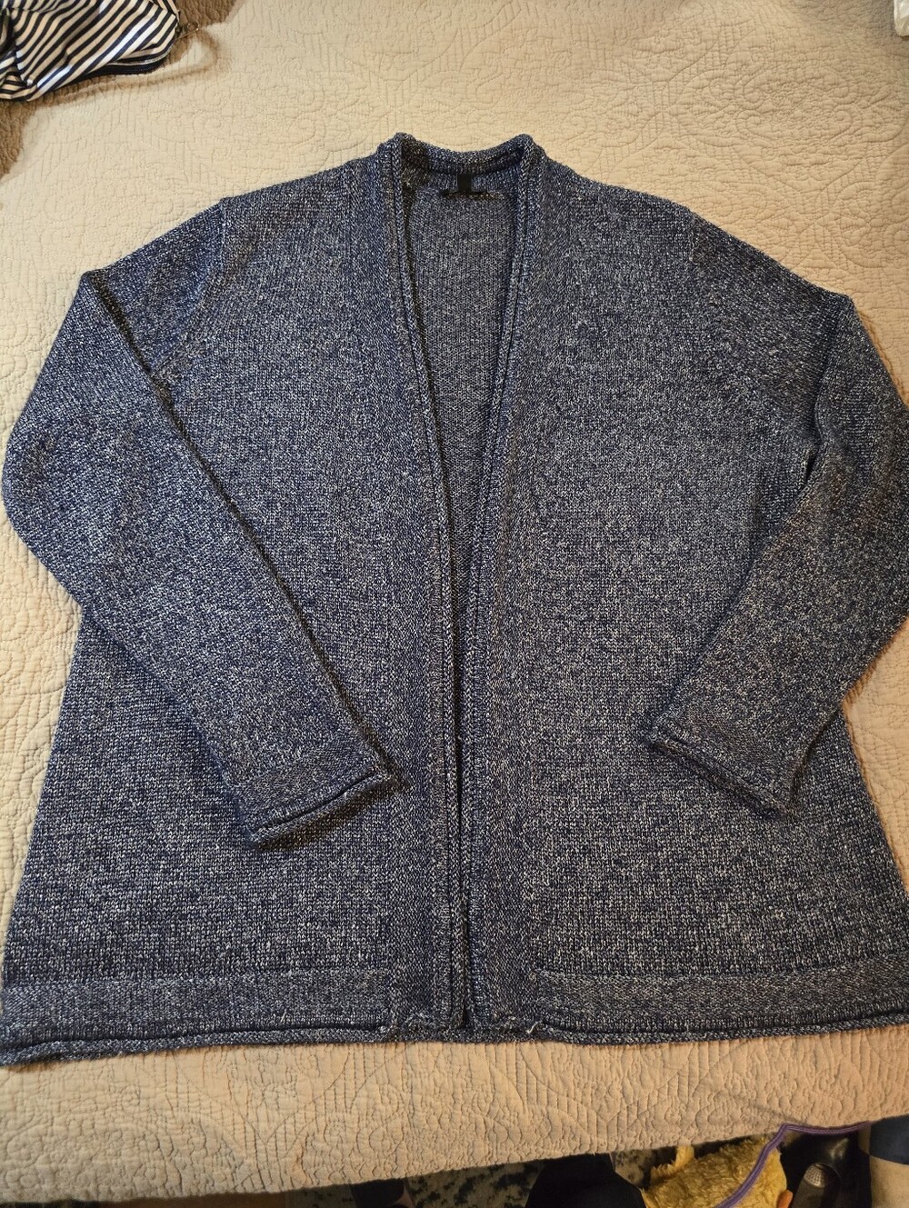 Talvots Navy Blue Open-Front Knit Sweater Cardigan SLIGHT sparkle L
